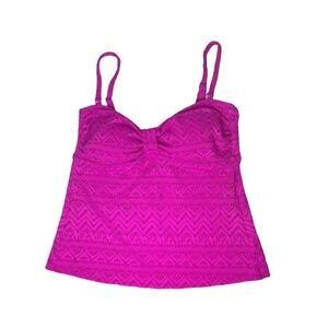 Hot Pink Crochet Tankini Swim Top Adjustable Straps Women Size Medium